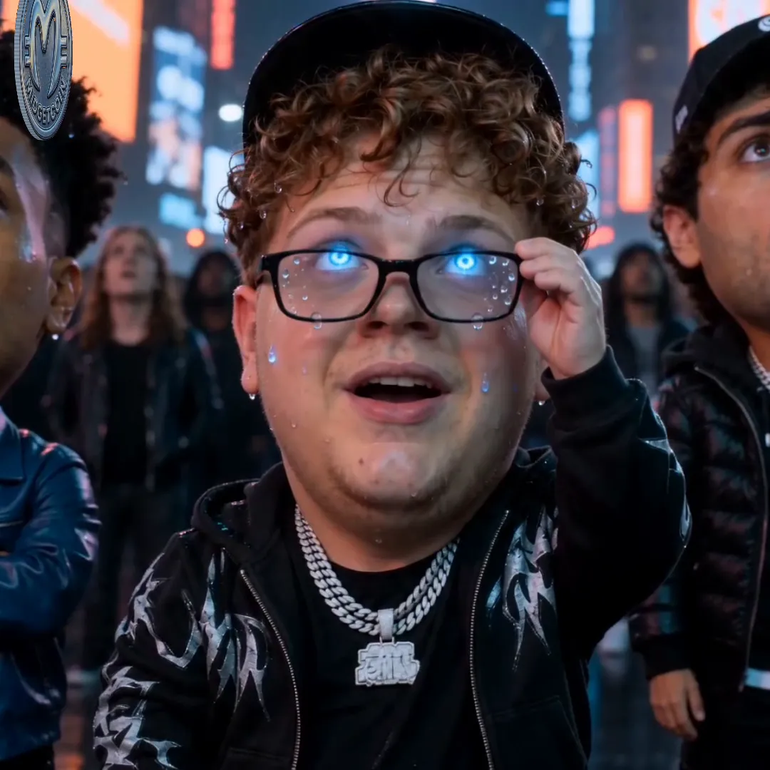 Orangie takes off his glasses as coins rain over Times Square