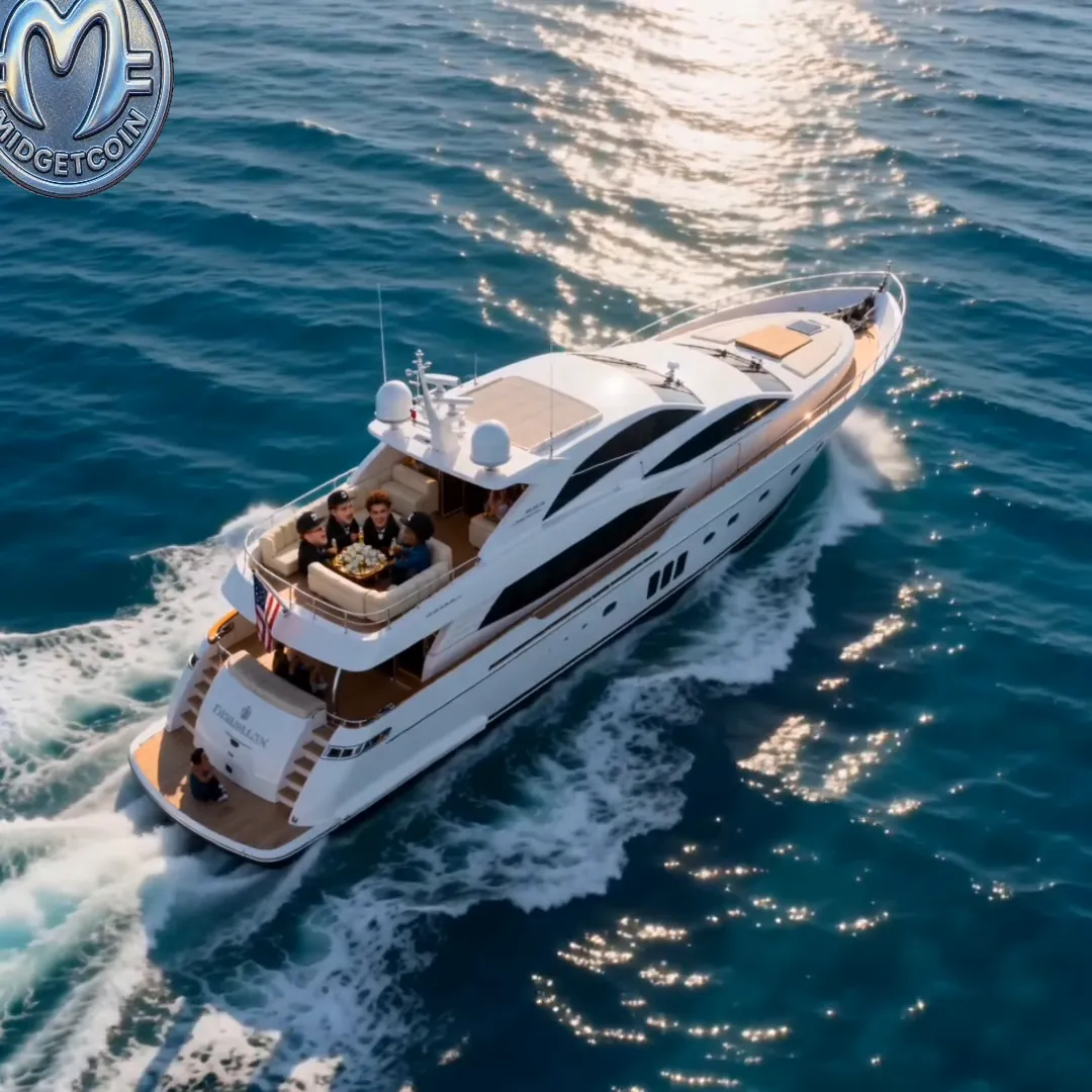 Aerial shot of the yacht cutting through open sea
